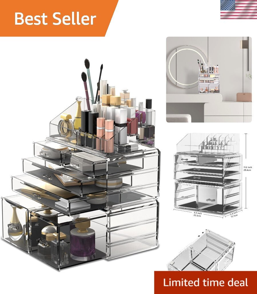 Clear Makeup Organizer with 6 Drawers & Compartments - Vanity Storage Solution