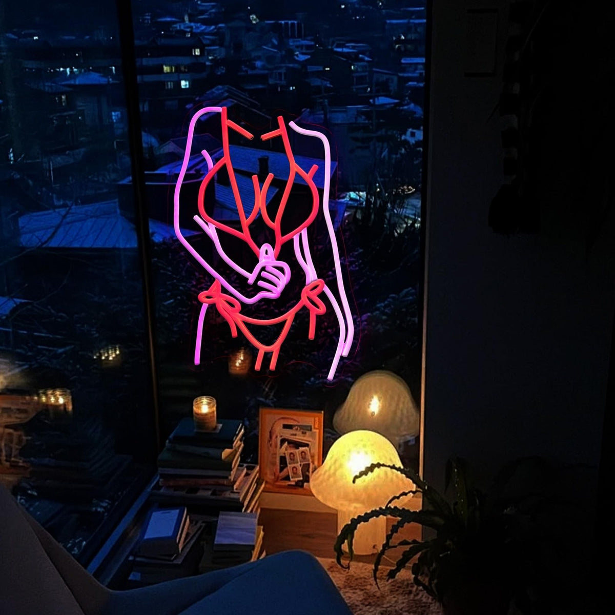 Pink Neon Sign for Bedroom Bar Salon - Ladies Body Silhouette Wall Decor