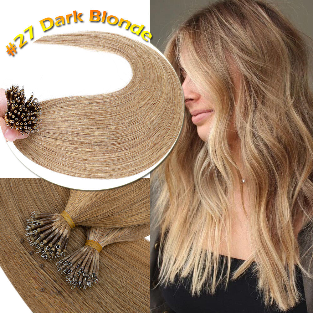 Nano Ring Hair Extensions Thick Straight Human Remy Micro Beads 14-20 Inch