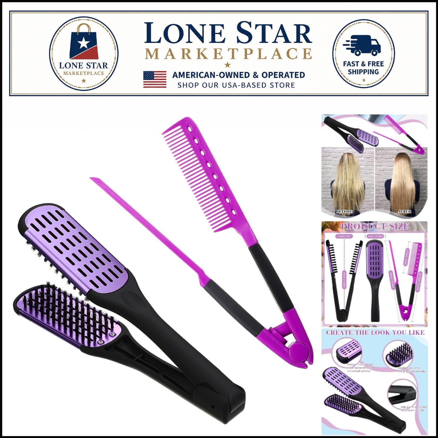 Double-Sided Hair Brush & Styling Comb Set for Effortless Straightening