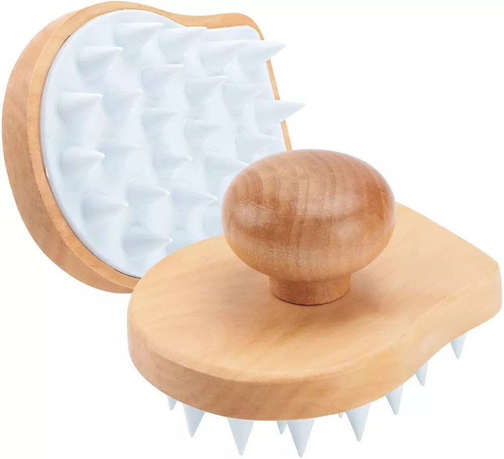 Wooden Scalp Shampoo Brush Massage Detangler with Soft Bristles - 2 Pack