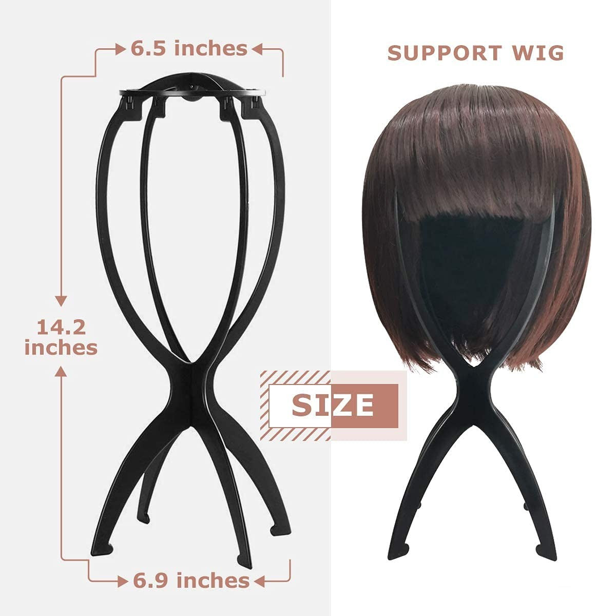 Travel Wig Stand Set - Foldable Black Wig Display & Storage Organizer