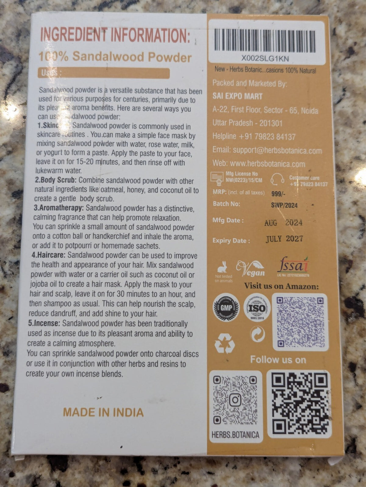 Sandalwood Powder for Face & Skin 3.5 oz