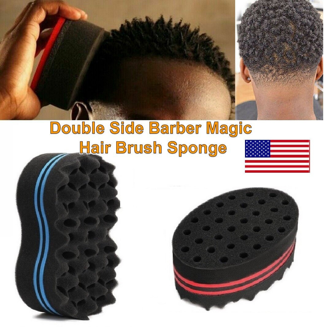 2×Barber Magic Hair Brush Sponge Double Side Locking Afro Curl Twist