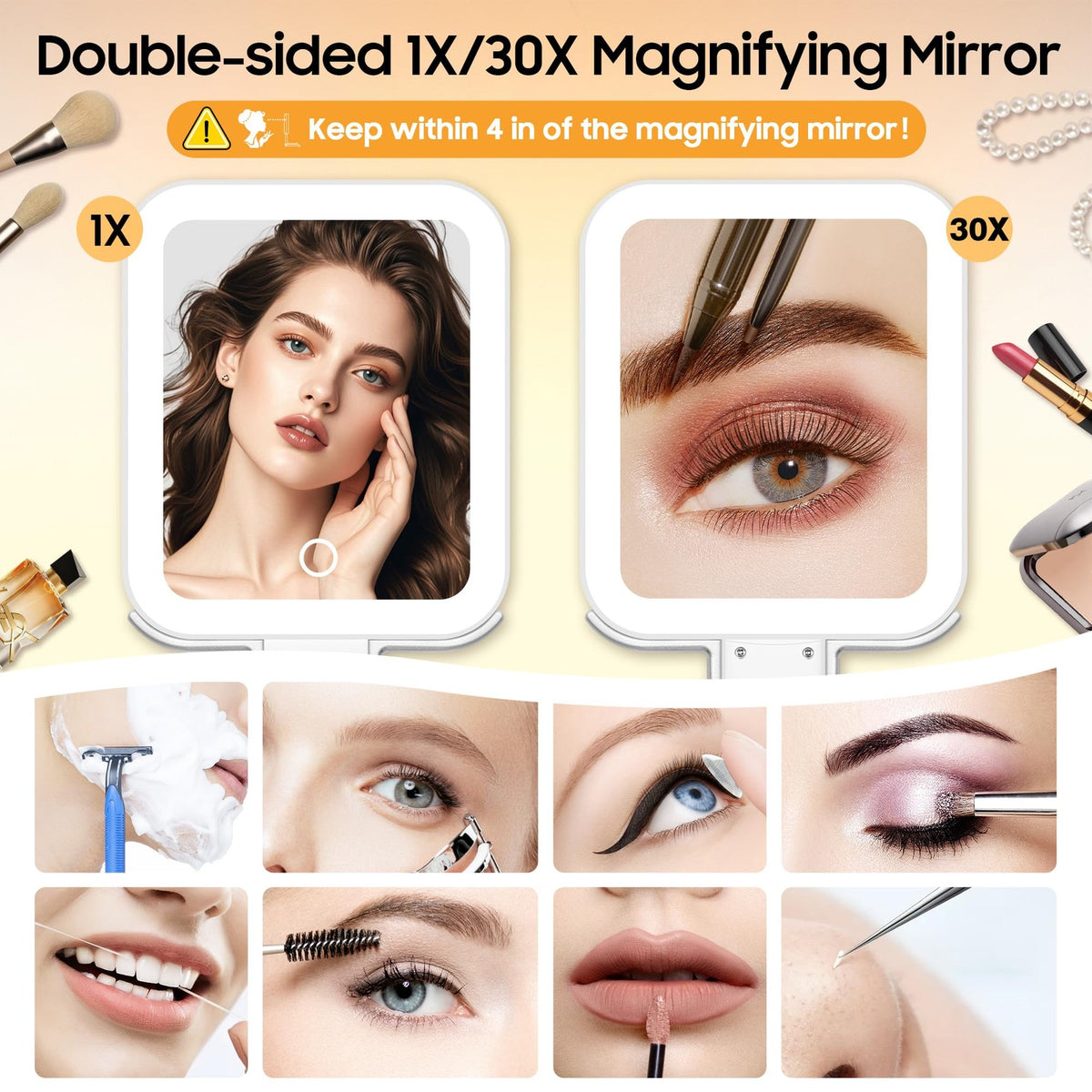 Travel Lighted Makeup Mirror with 30X Magnification & Adjustable LED Lights