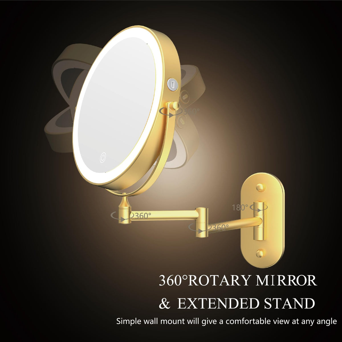 Rechargeable Wall Mounted Lighted Makeup Mirror 8 Inch 1X/10X Magnification with Dimmable LEDs