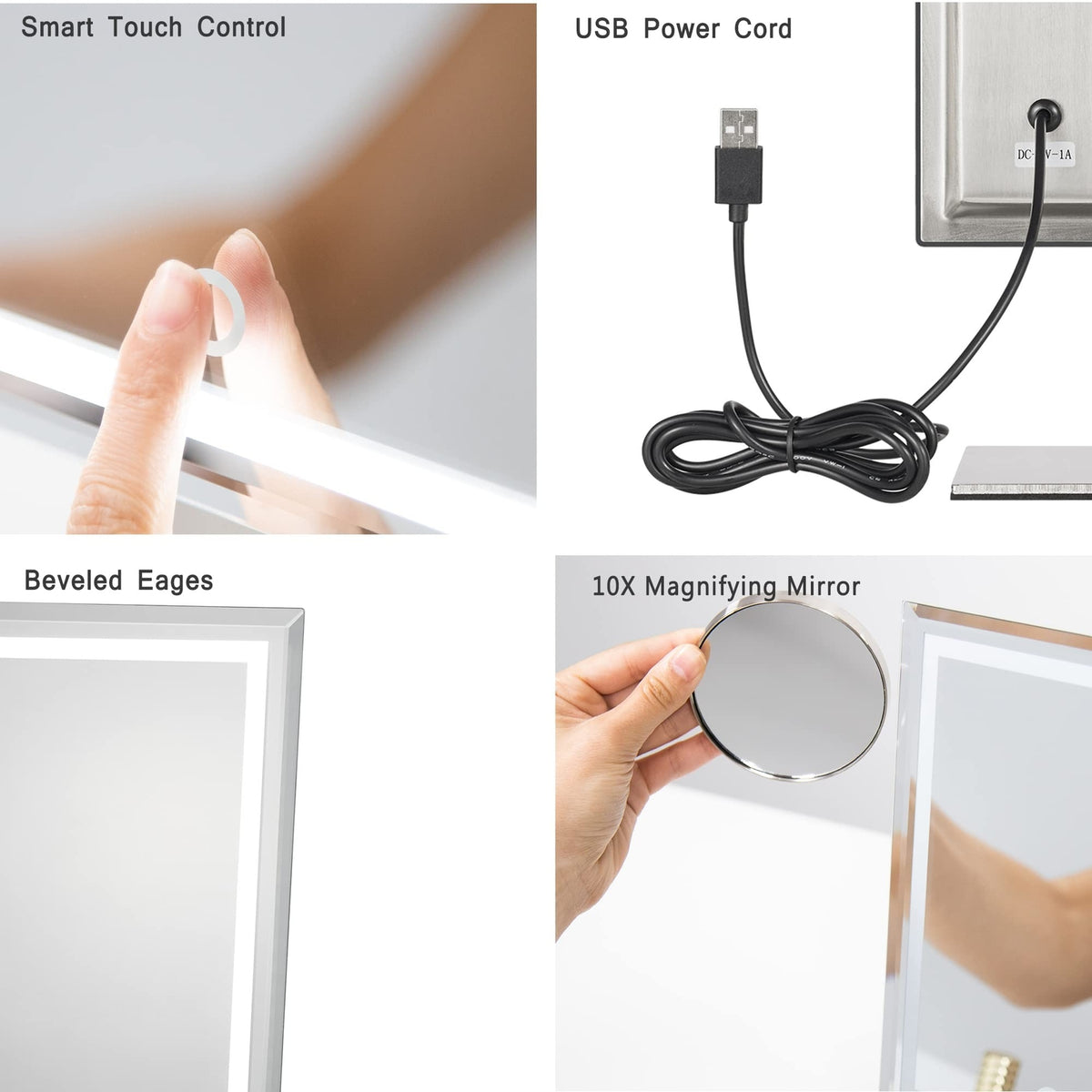Lighted Makeup Mirror with 80 LEDs and 10X Magnification - Metal Vanity Mirror