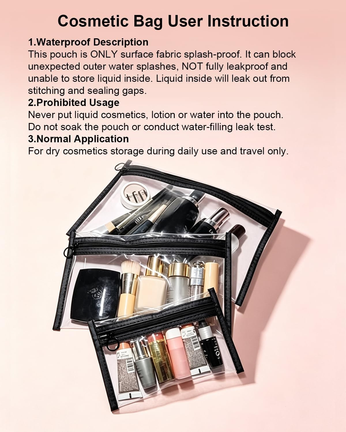 Clear Cosmetic Toiletry Bags Set - 3 Sizes Travel Organizer with Zipper