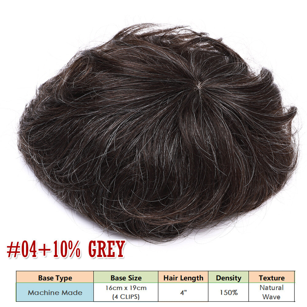 Men's Hair Replacement System Toupee Human Hair Skin V Loop - Natural-Looking Hairpiece