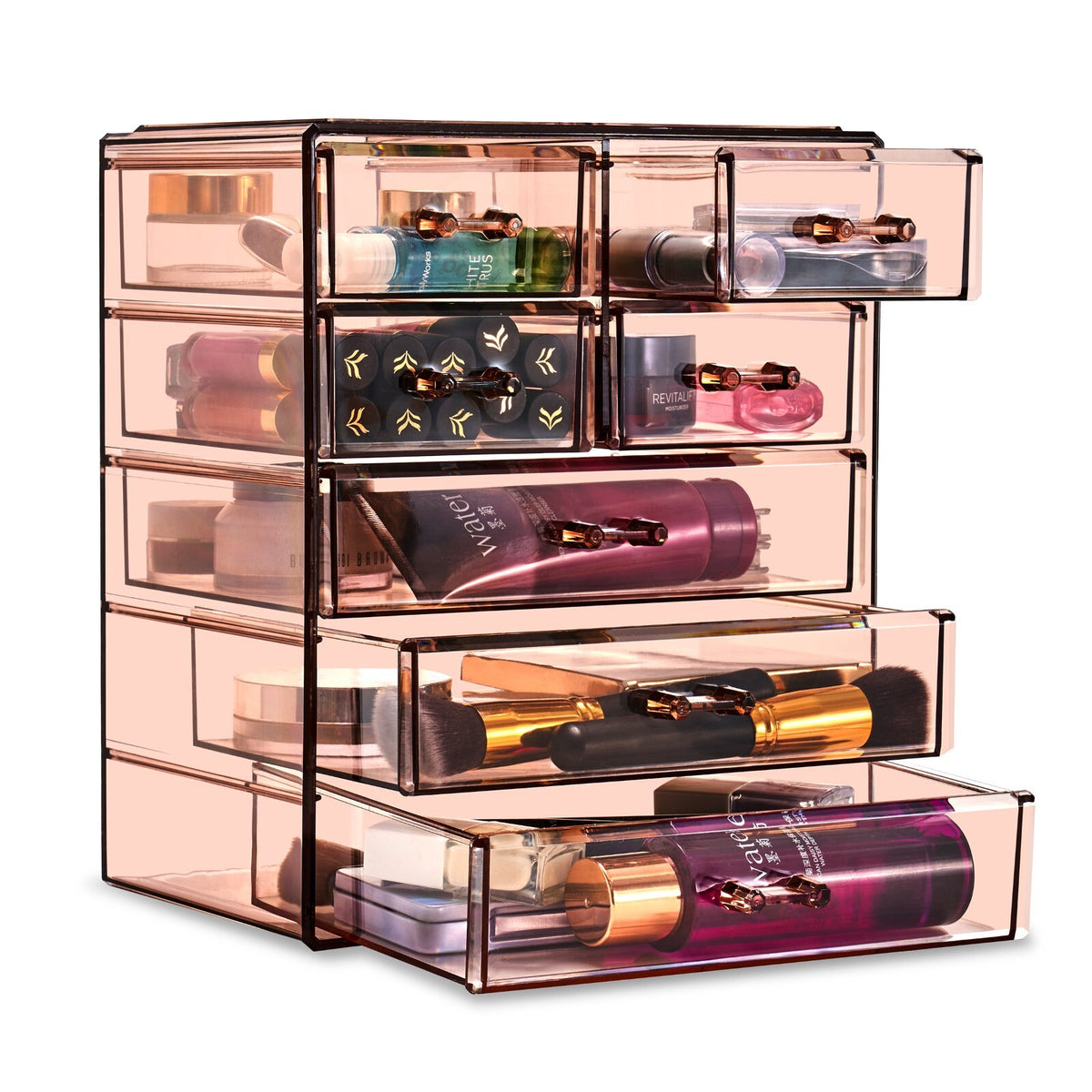 Sorbus Clear Makeup Organizer with 4 Drawers - Bronze Glow, 3L Storage
