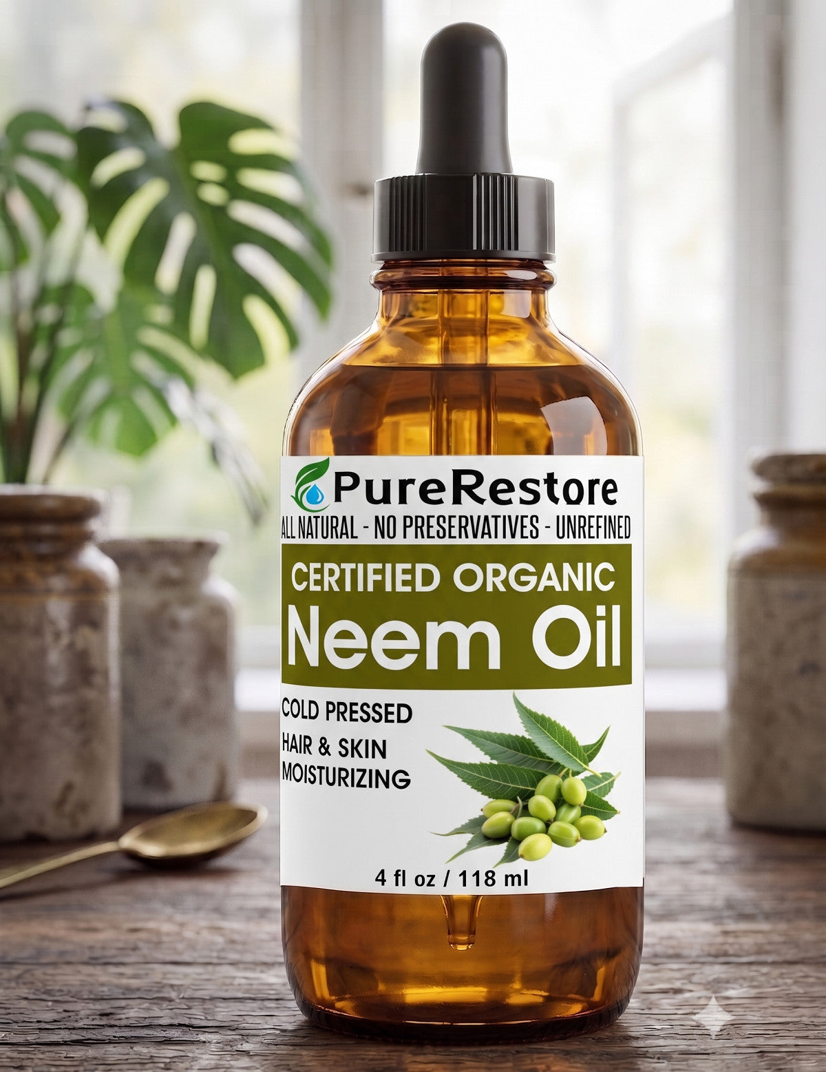 Organic Neem Oil for Skin Hair & Garden - Cold Pressed Unrefined PureRestore