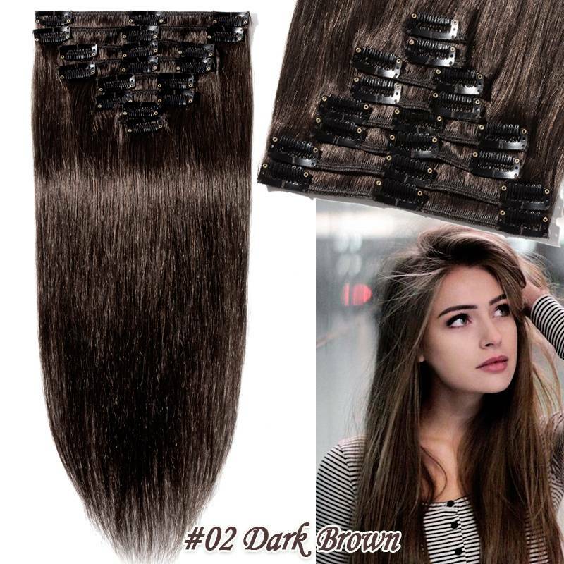 Clip In Hair Extensions Full Head Remy Human Hair 8-24 Inch Multiple Colors & Lengths