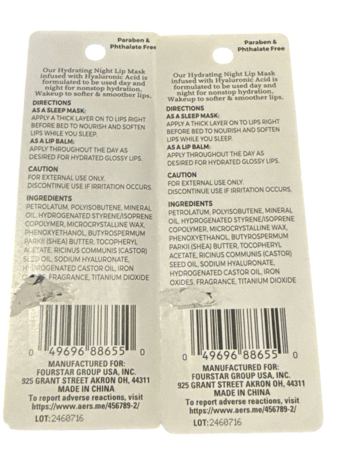 Hydrating Night Lip Mask Set with Hyaluronic Acid & Shea Butter - 2 Pieces