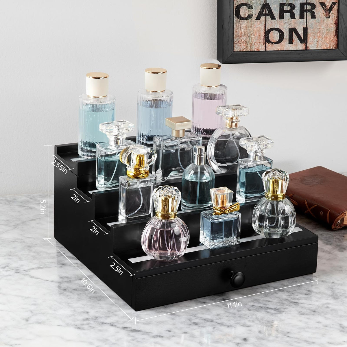 LED Lighted Perfume Organizer for Men with Remote Control and Drawer
