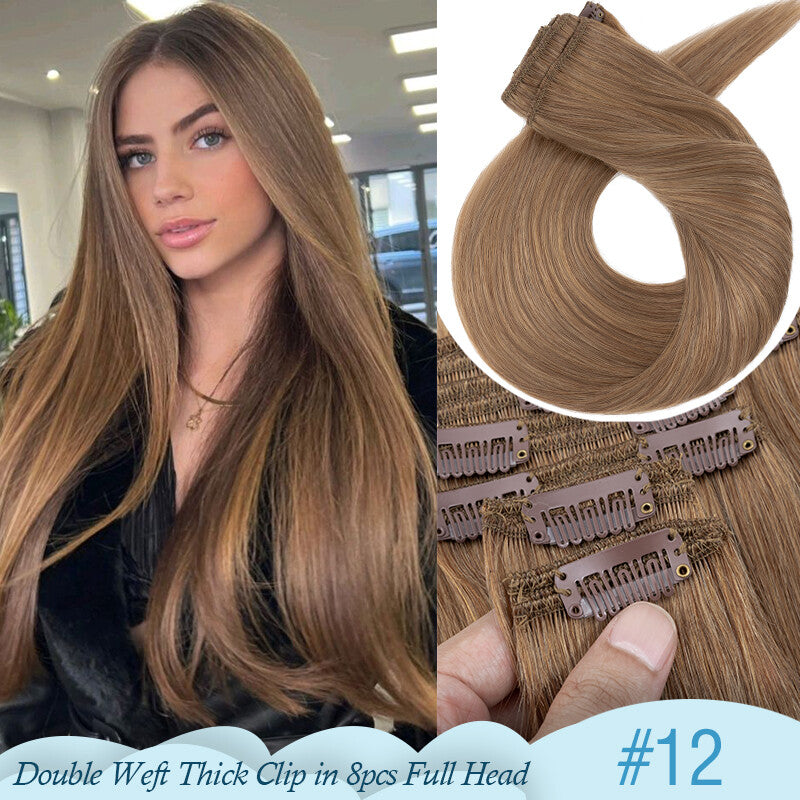 Thick Double Weft Clip-In Human Hair Extensions Full Head 150-170g