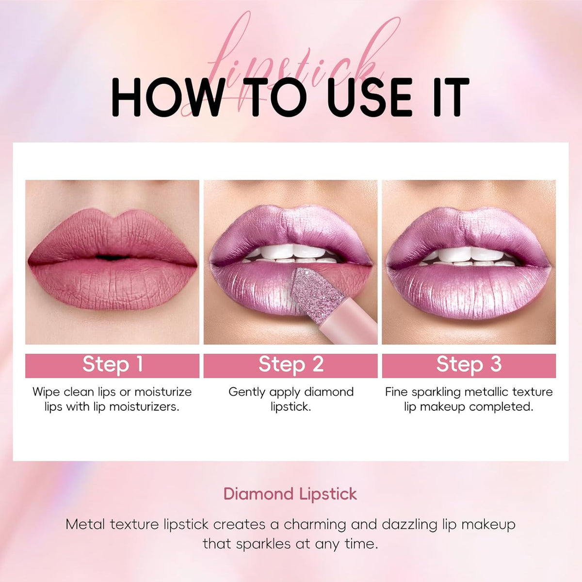 Metallic Pink Glitter Lipstick for Women Long Lasting High Shine Lip Makeup