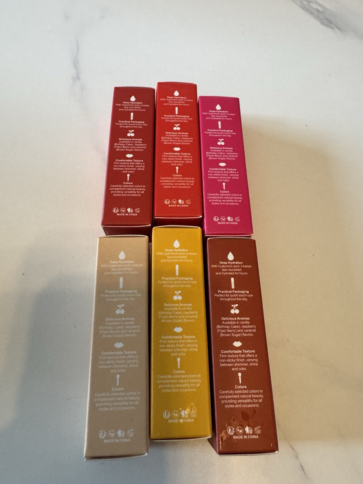 Lip Gloss Set of 6 Colors - Pink, Red, Nude, Mauve, Clear - 6.5mL Each