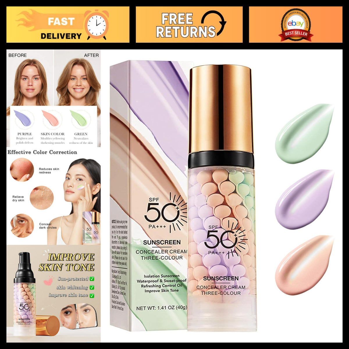 3-in-1 Face Primer with SPF 50 - Hydrating Sunscreen & Makeup Base