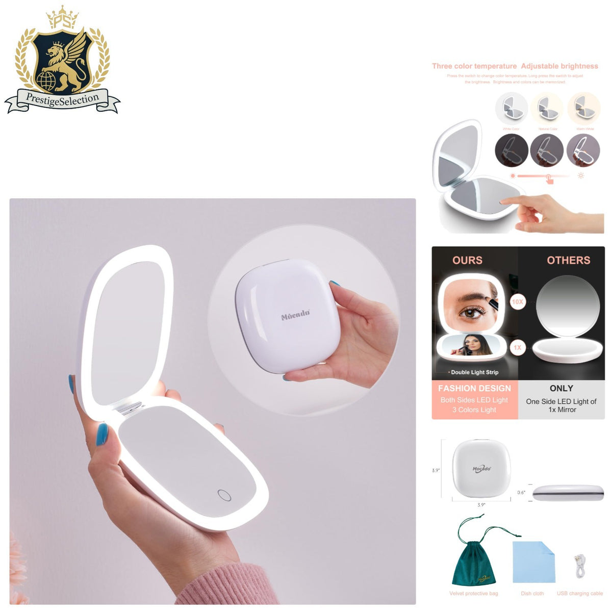 Slim 4-Inch Dimmable LED Makeup Mirror with Magnifier & Travel Case