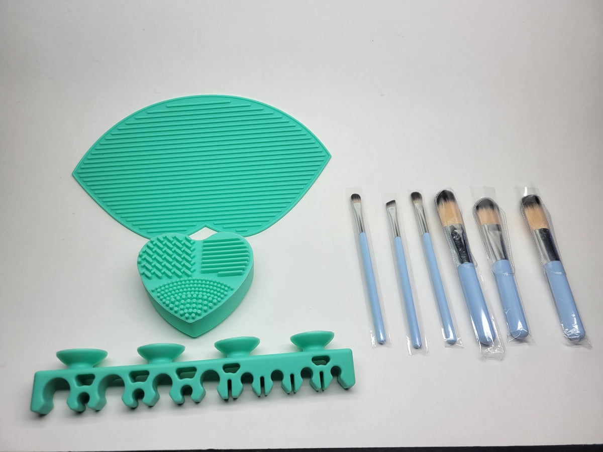 6-Piece Makeup Brush Set with Tin Case & Cleaning Accessories