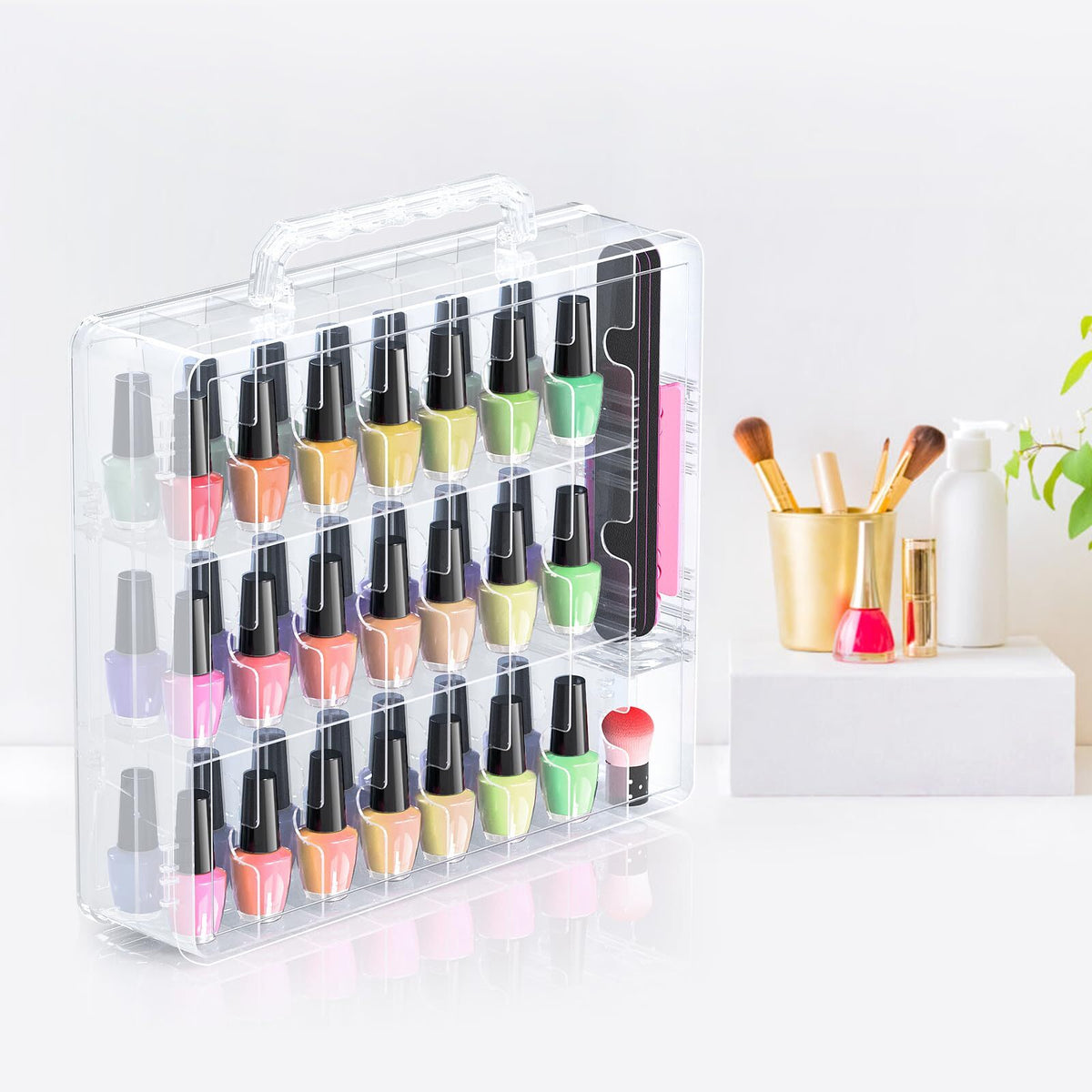 Double Sided Nail Polish Organizer Case for 48 Bottles, Transparent Storage Box
