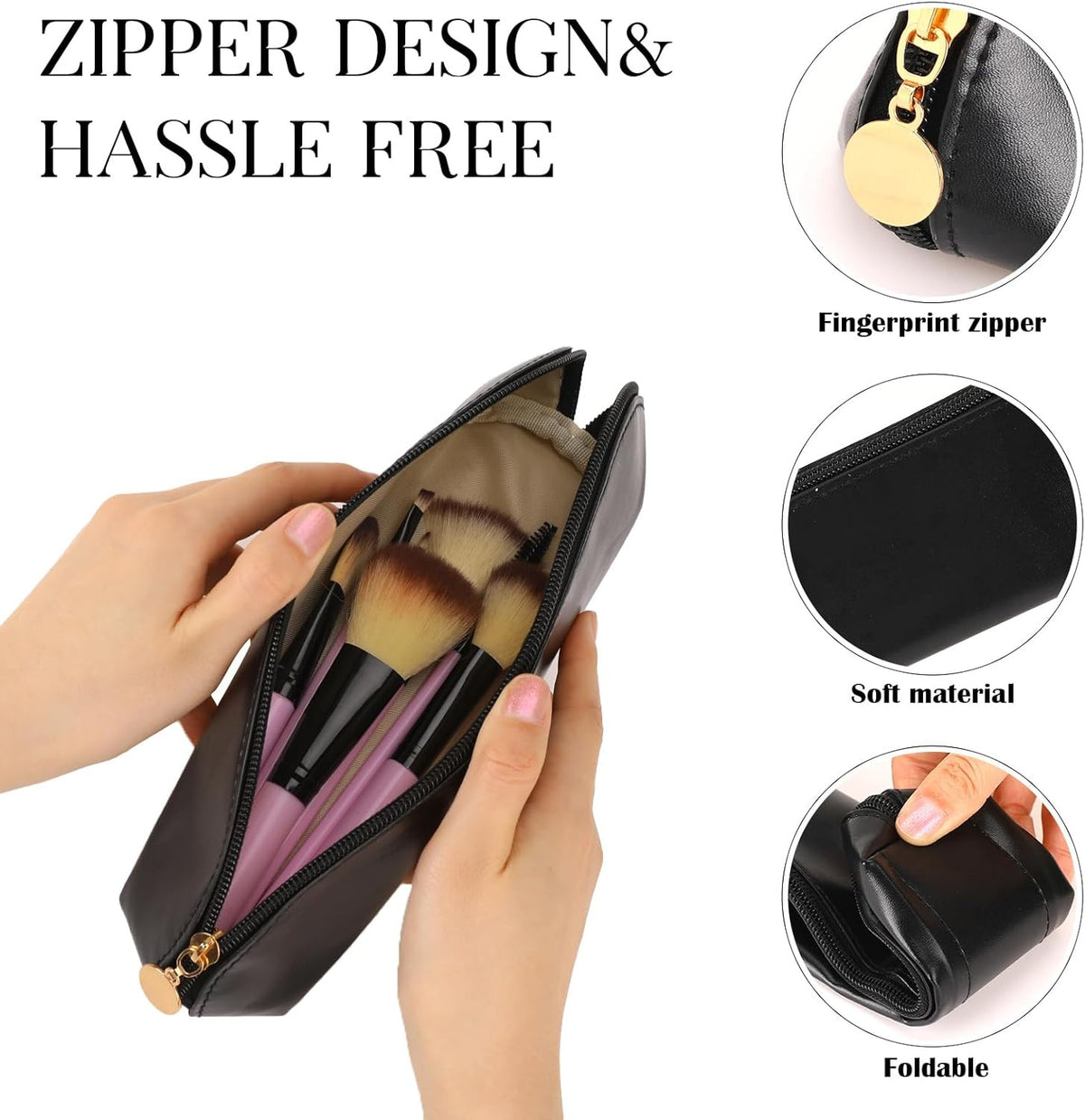 Travel Makeup Brush Holder, Portable Cosmetic Brush Bag with Zipper