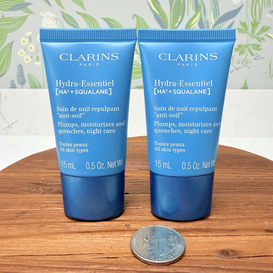 Clarins Hydra Essentiel Night Moisturizer with Double Hyaluronic Acid 0.5oz Set