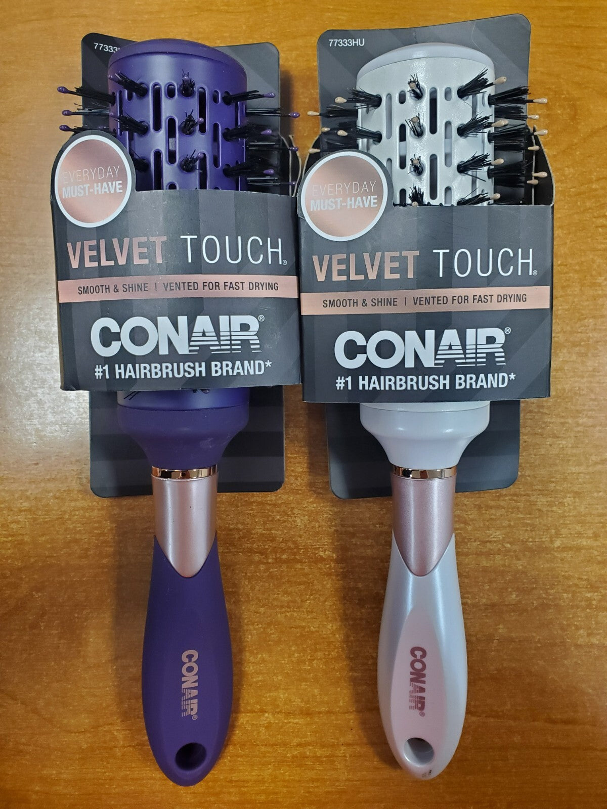 2 Pack Velvet Touch Round Hair Brushes for Blow-Drying and Styling - Purple & White