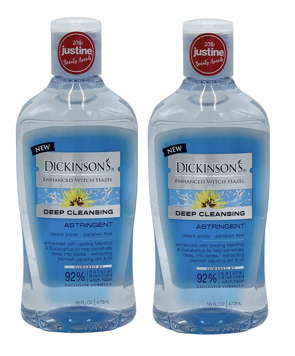 Dickinson's Witch Hazel Deep Cleansing Astringent Menthol Eucalyptus 16 oz 2 Pack
