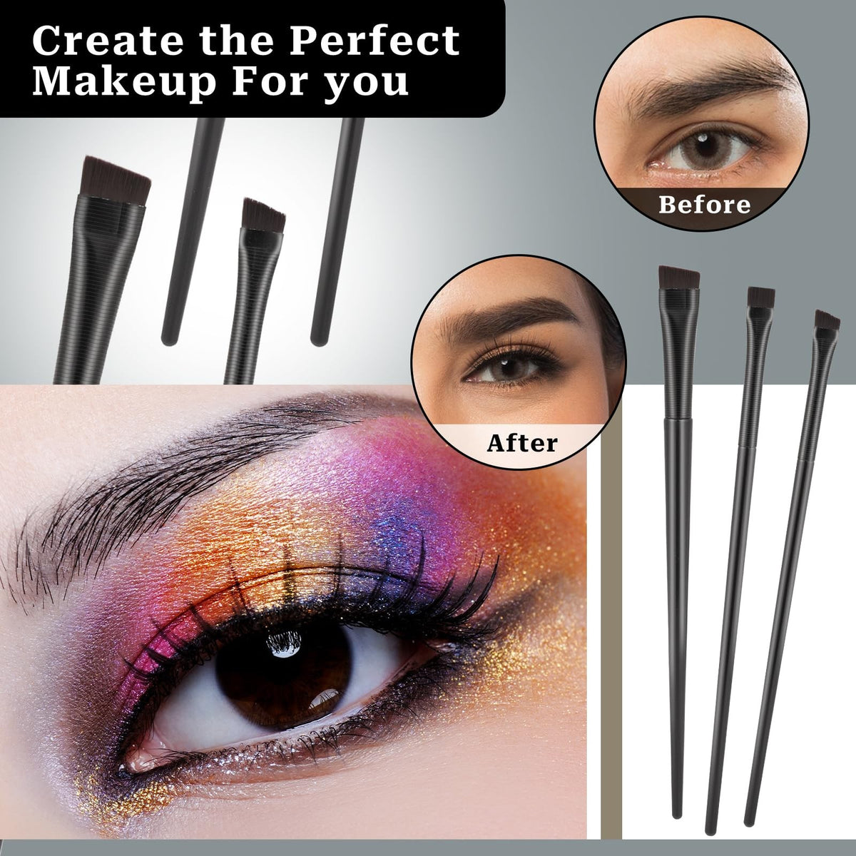 Angled Eyeliner & Brow Brush Set - Precise Makeup Tools for Eyes & Brows