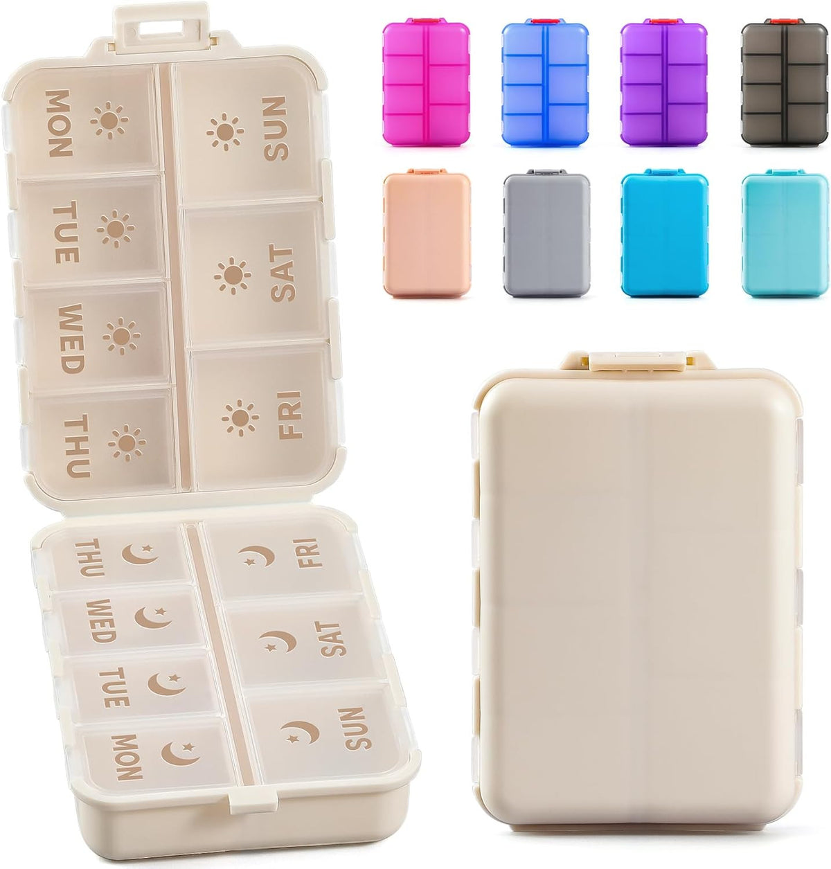 Foldable Weekly Pill Organizer with Etched Labels, 2 Doses a Day, Portable & Safe