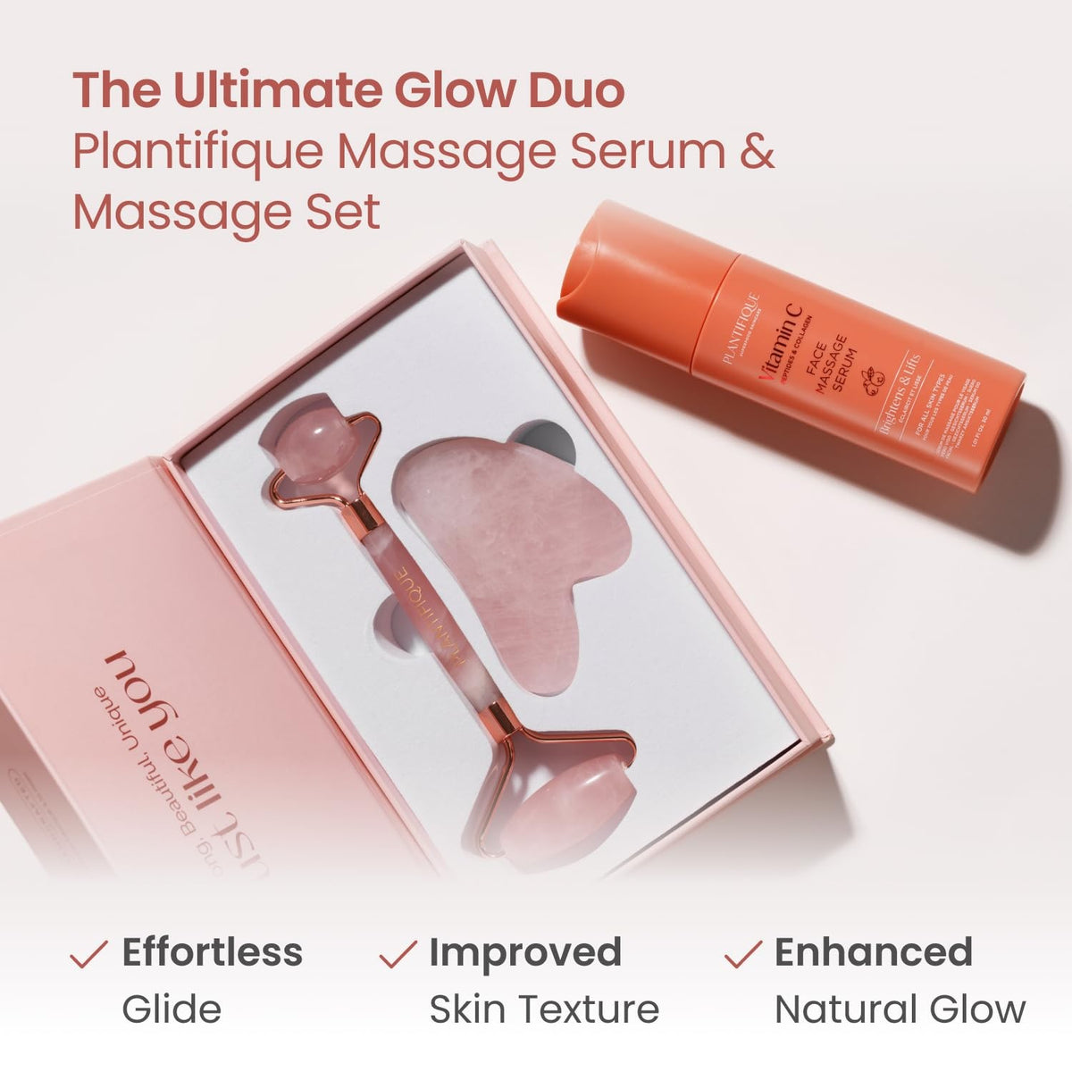 Face Roller and Gua Sha Set - Rose Quartz Facial Massager for Skin Tightening and Puffiness Reduction