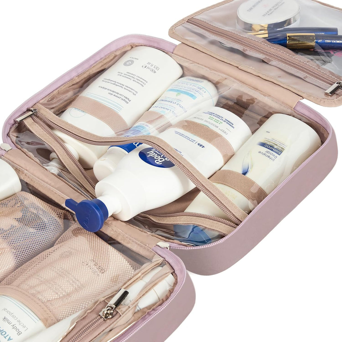Travel Toiletry Bag for Women Large Capacity Hanging Organizer Peach Pink
