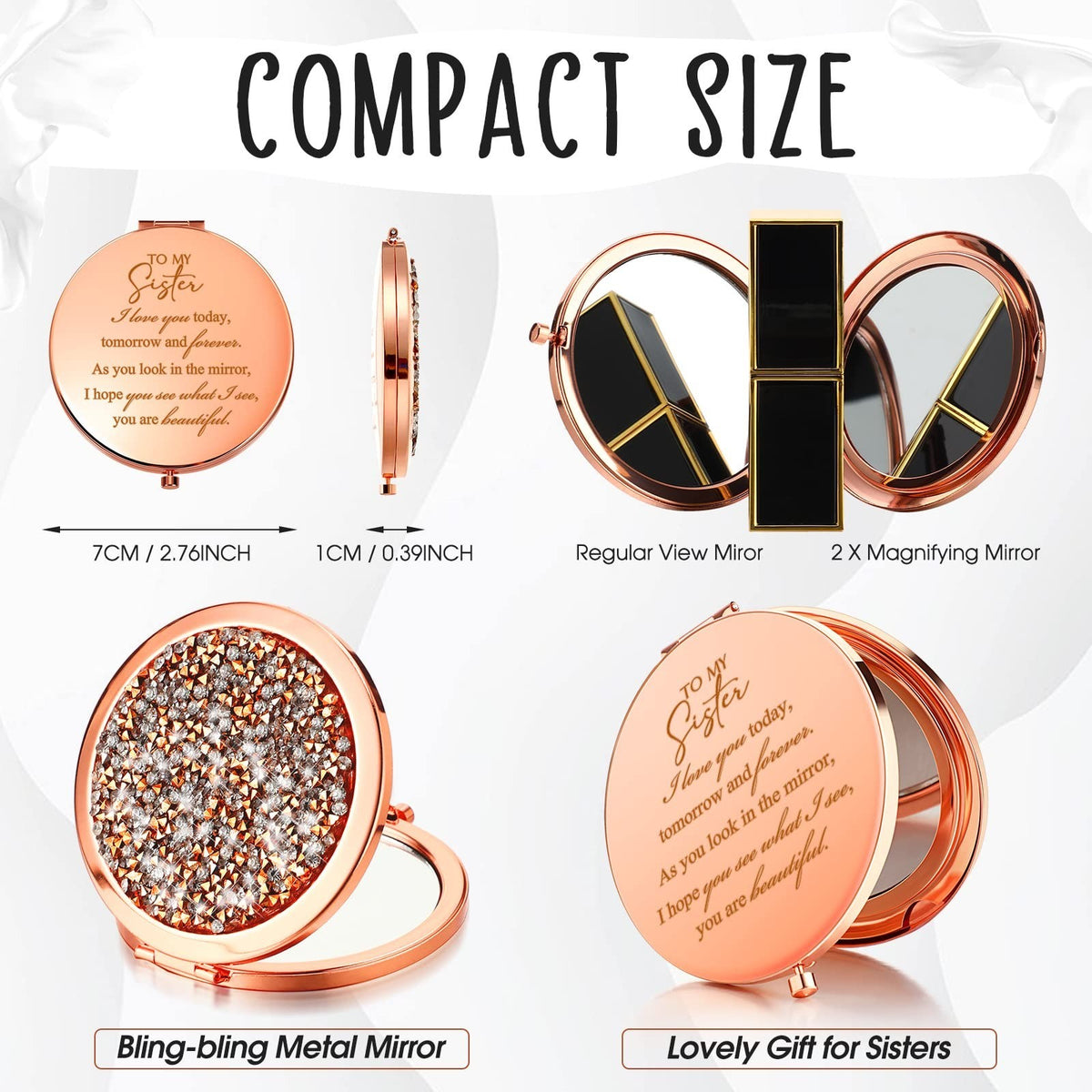 Set of 4 Rose Gold Compact Mirrors for Sister Gifts - Travel & Makeup