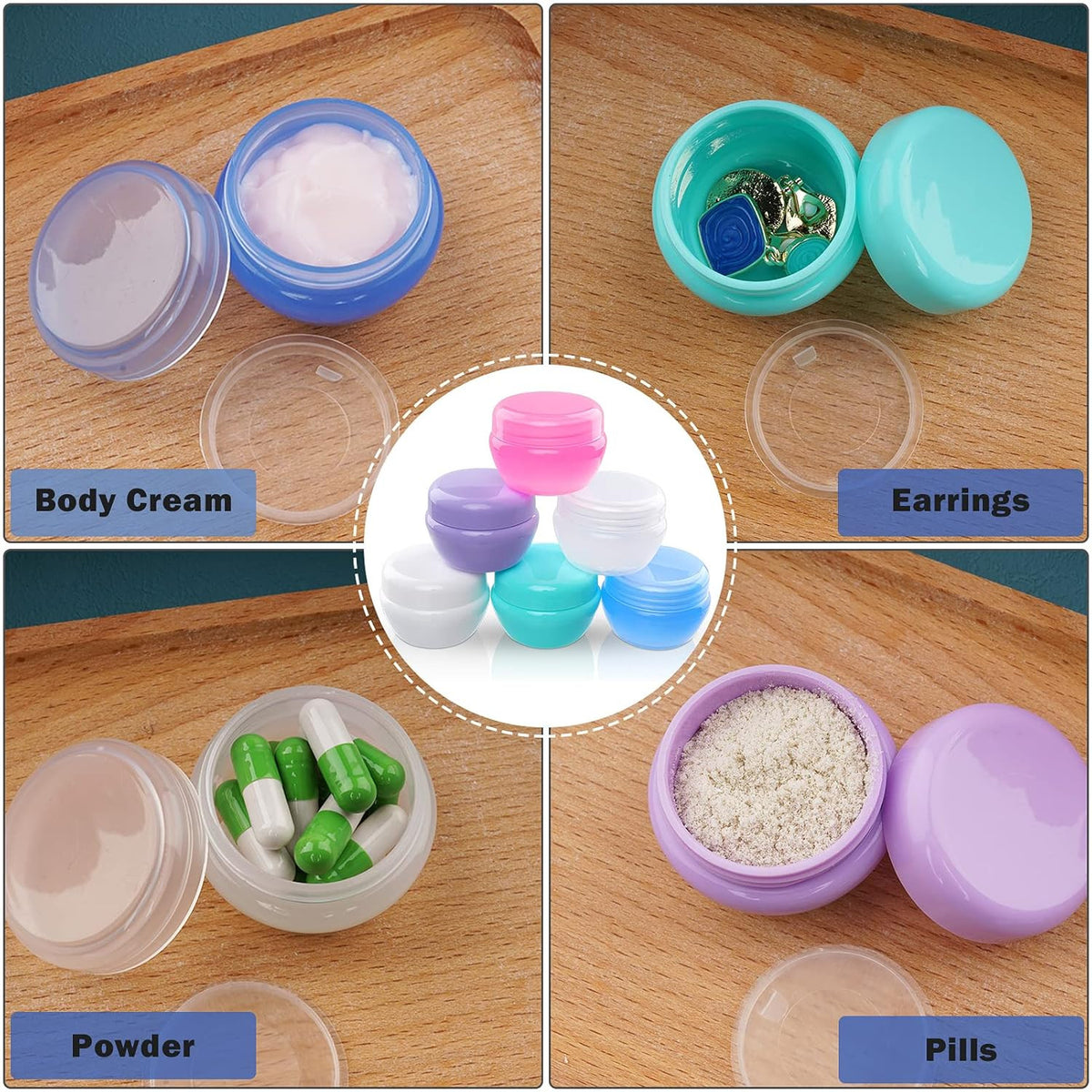 Travel Refillable Plastic Jars Set - Leak-Proof Cosmetic Containers for Creams & Lotions, TSA Approved, 6 Pieces