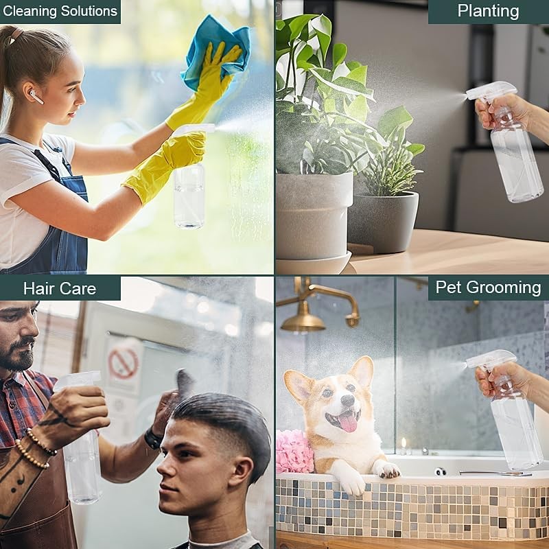 16.9oz Refillable Plastic Spray Bottles with Adjustable Nozzle for Cleaning Hair & Plants