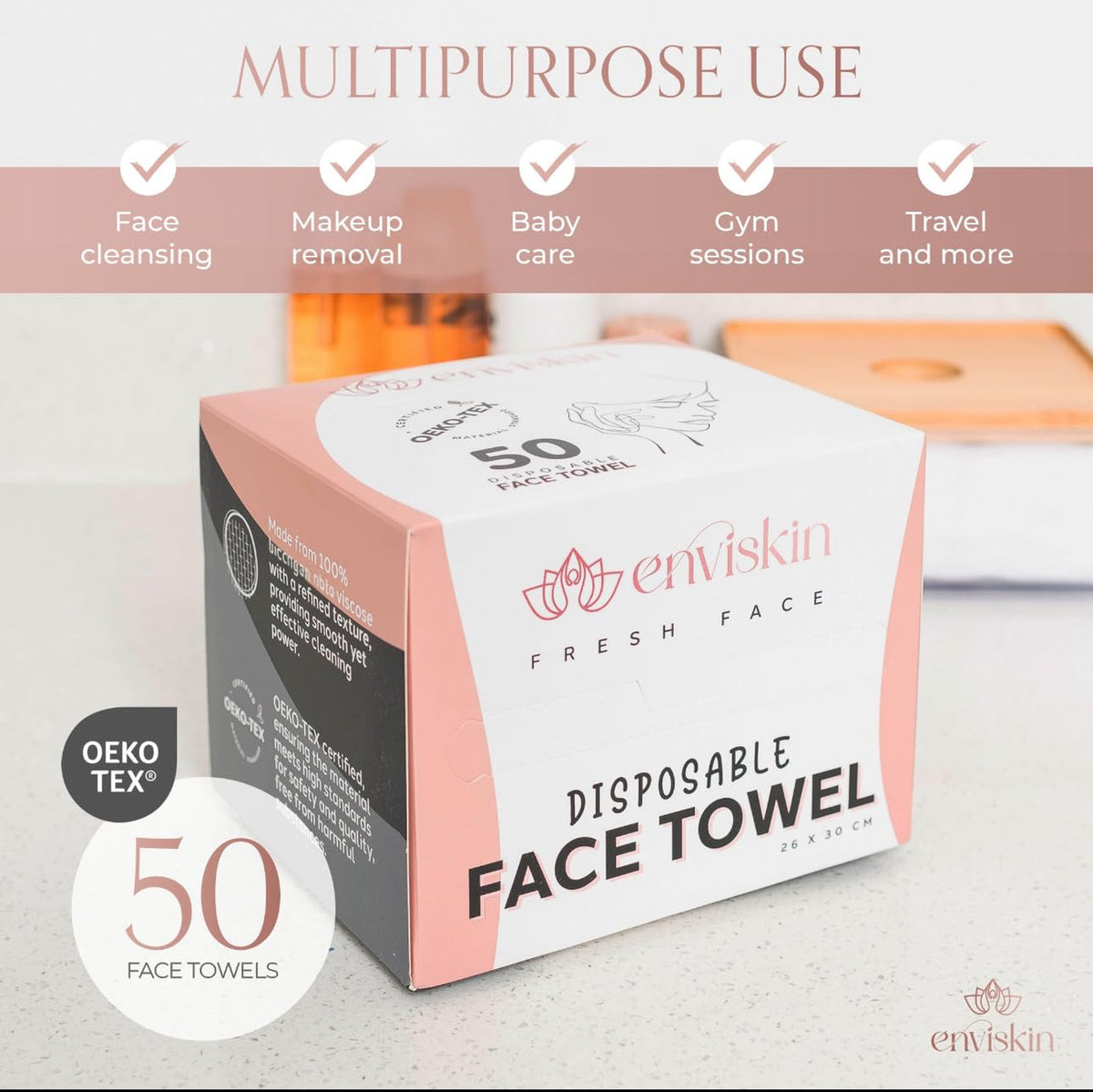 Disposable Plant-Based Makeup Remover Wipes 10x12 Inch Soft Face Towels - 50 Pack