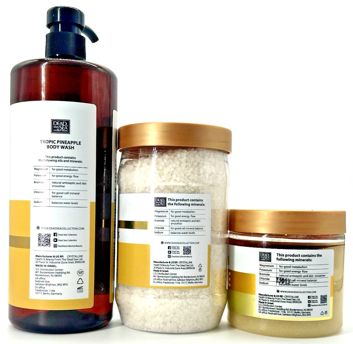 Dead Sea Collection Pineapple Body Wash (33.8 oz), Salts (34.2) Scrub