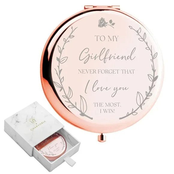 Rose Gold Compact Makeup Mirror with Magnification - Girlfriend Gift, Elegant Portable Mirror