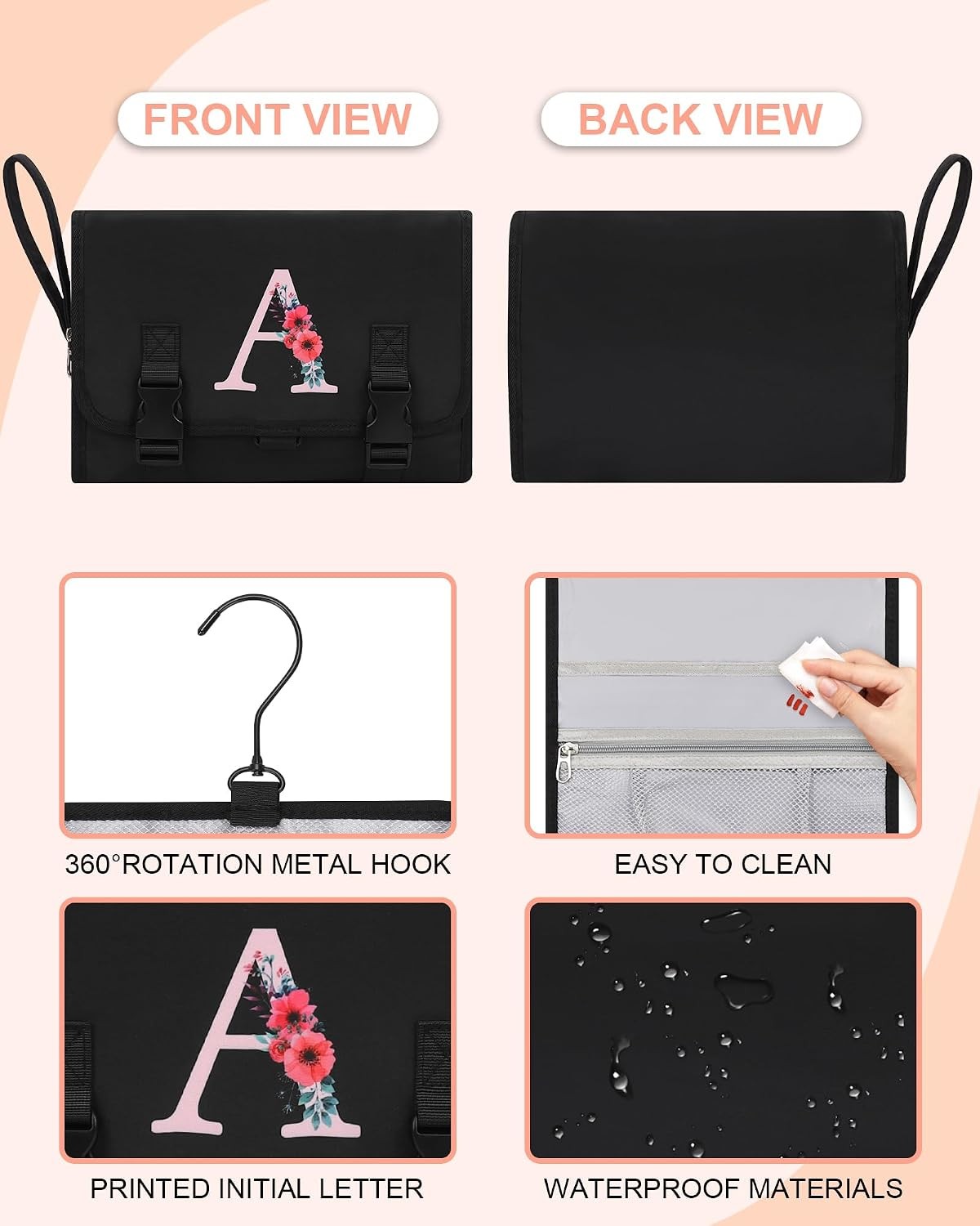 Large Capacity Hanging Toiletry Bag with Hook Travel Organizer