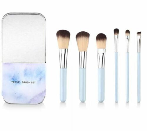 6-Piece Makeup Brush Set with Tin Case & Cleaning Accessories