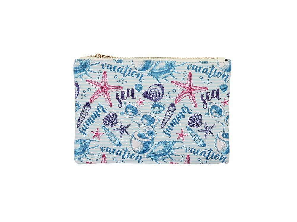Blue Sealife Vinyl Cosmetic Pouch Clutch Makeup Bag 10 x 7 Gift Idea