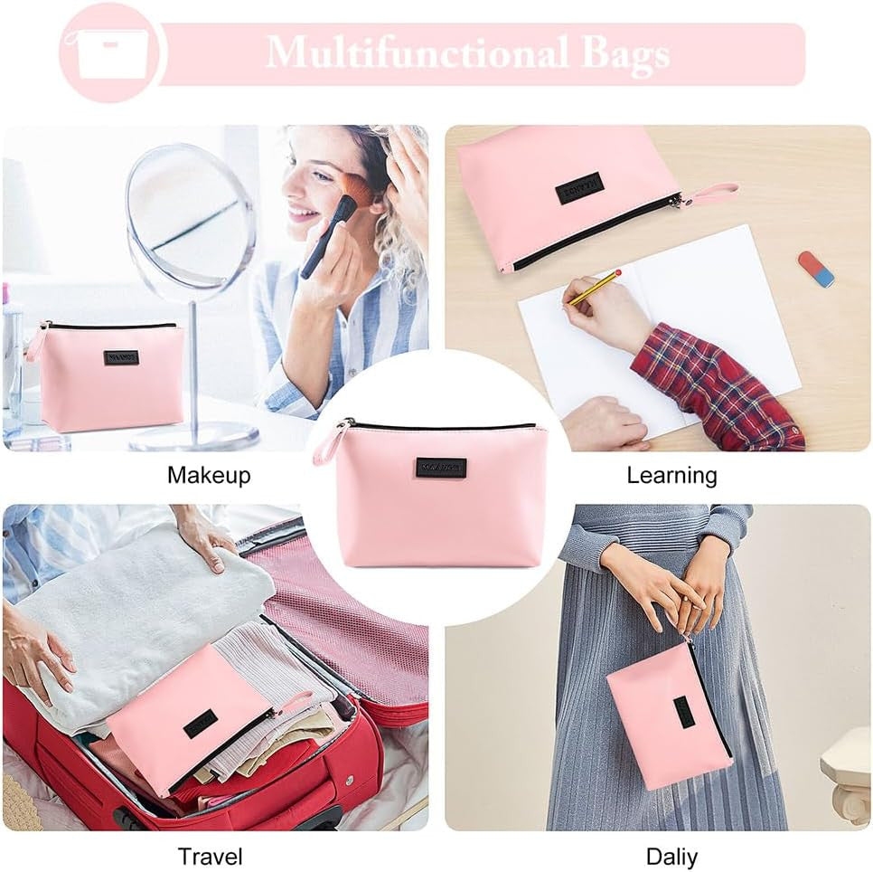 Small Makeup Bag for Women - PU Leather Travel Cosmetic Pouch with Zipper