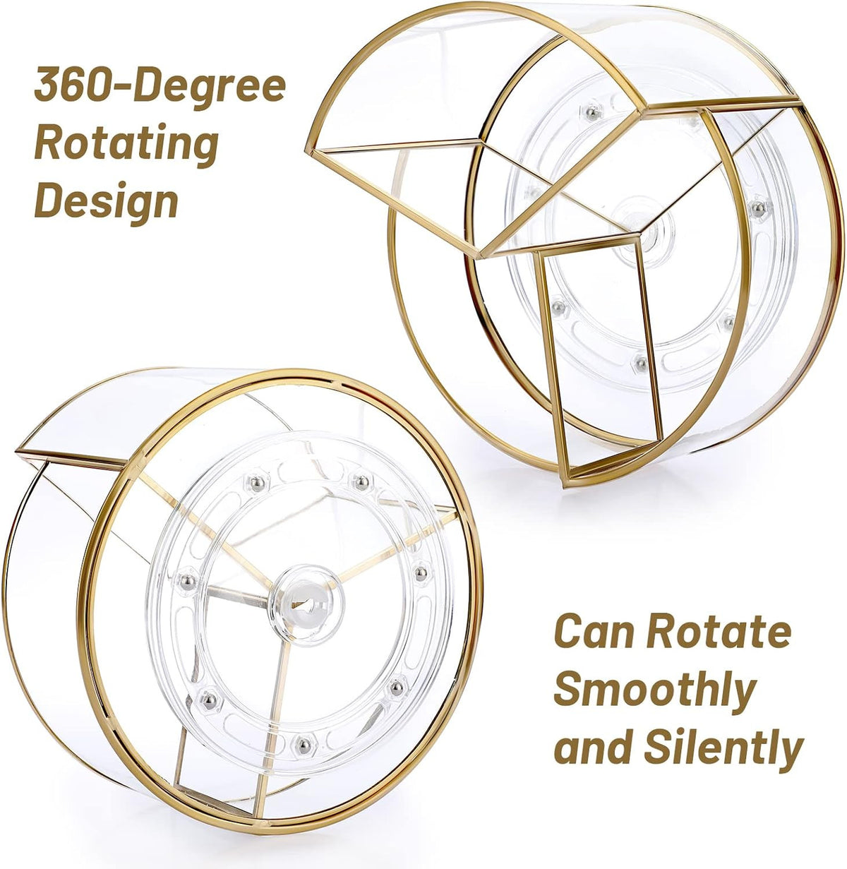Rotating Makeup Organizer with 3 Slots - Gold Glass Vanity Storage