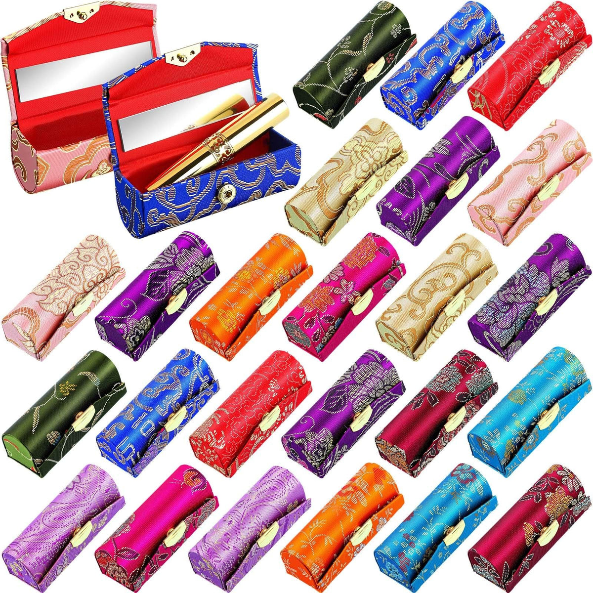 Set of 24 Lipstick Case Holders with Mirrors - Bulk Gift for Mother’s Day and Weddings