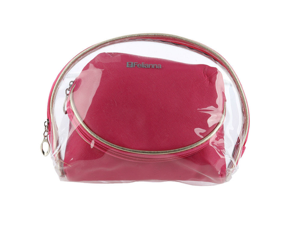3 Pc Vinyl Makeup Cosmetic Bag Set with Zipper Closure