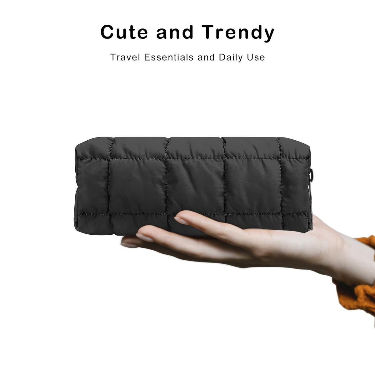 Black Quilted Makeup Brush & Toiletry Organizer Bag - Compact & Stylish
