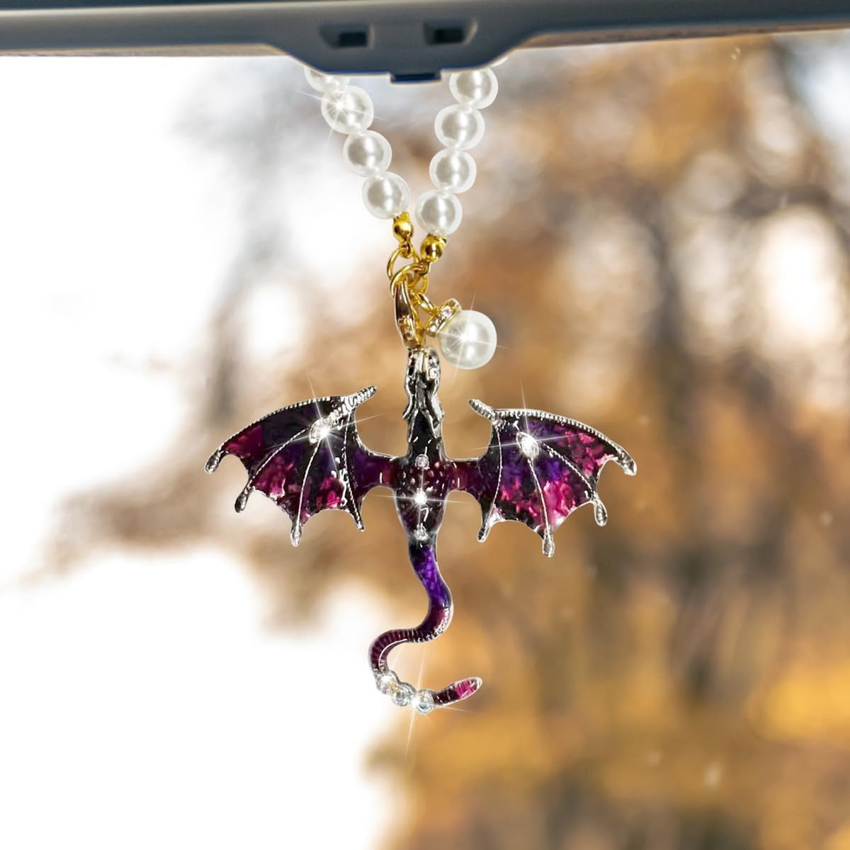 Bling Dragon Car Rear View Mirror Charm - Purple Auto Interior Decoration
