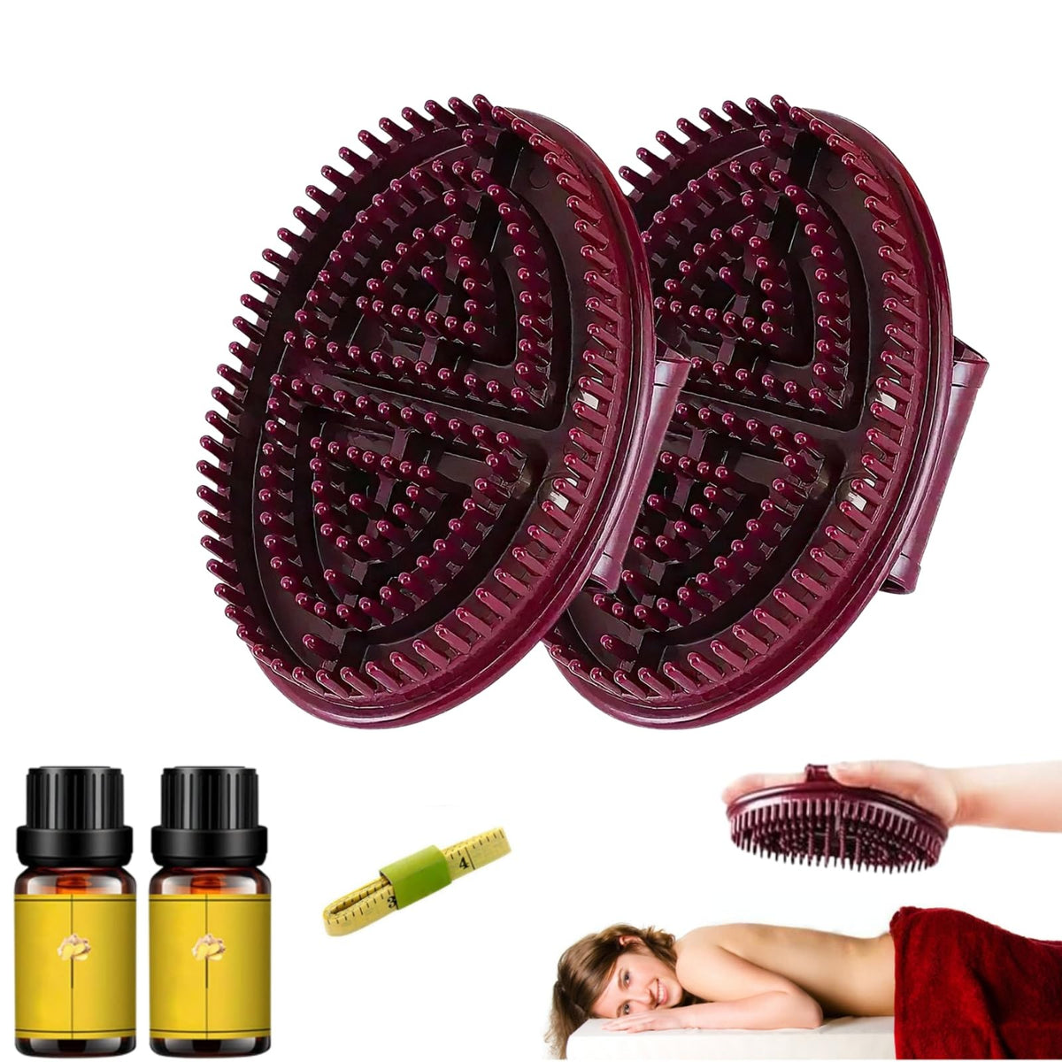 Pressure Massage Brush Set for Body Relaxation - 2pcs, Brown