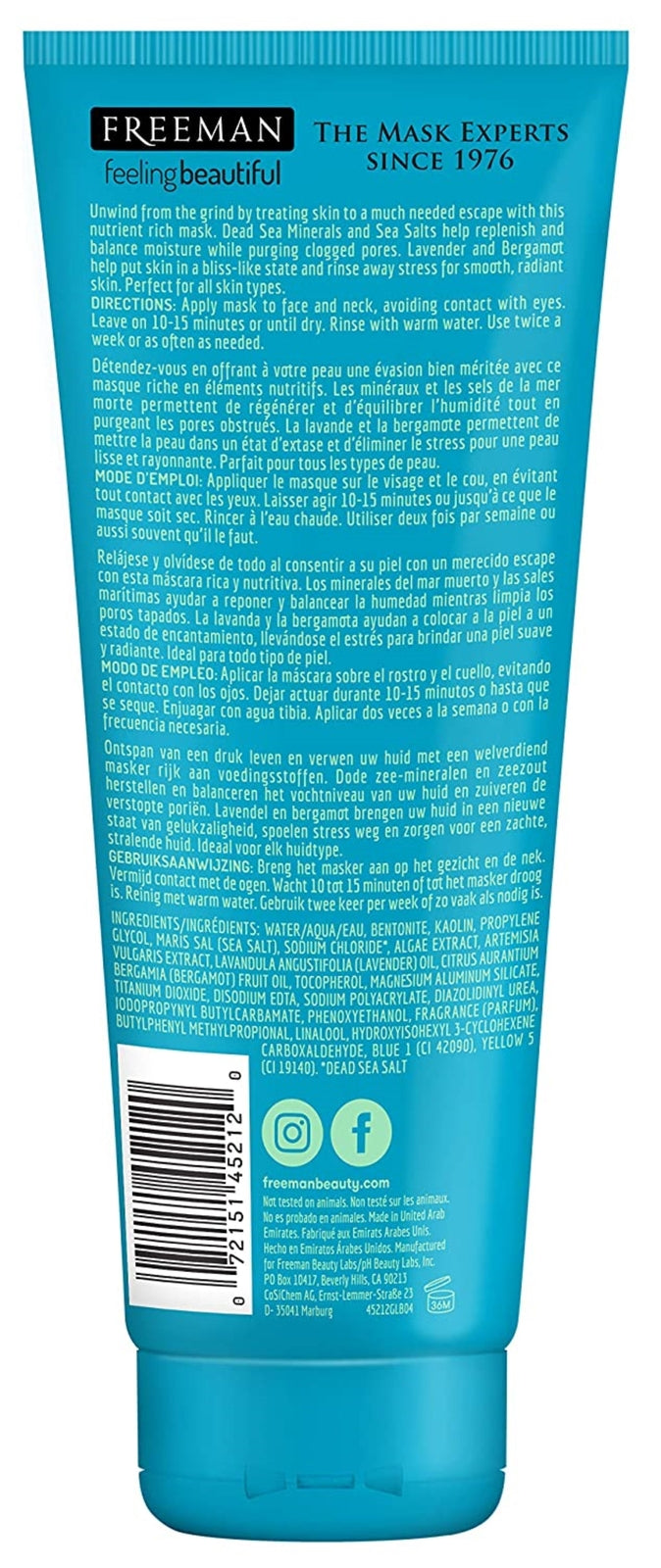 Dead Sea Minerals Facial Mask - 10 Minute Pore Cleanser, 6 oz (Pack of 2)